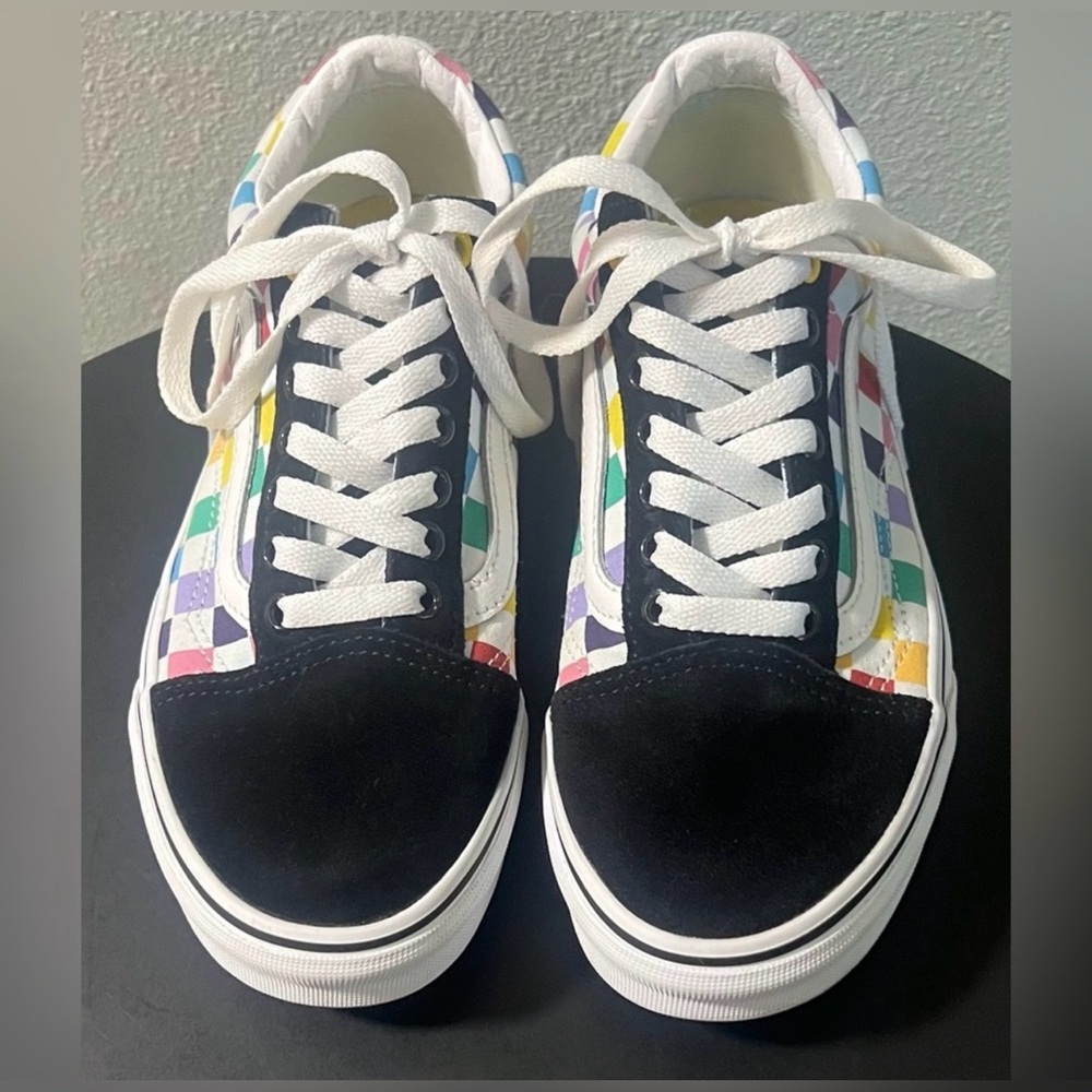 VANS Off The Wall Old Skool Rainbow Pride Checkerboard Lace Up Skater Sneakers - Picture 4 of 13